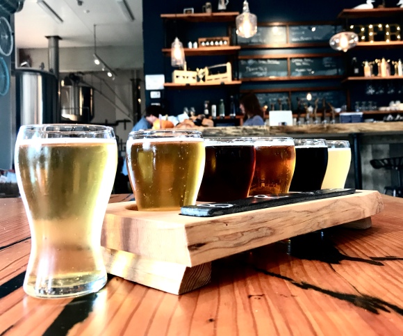 A flight of 6 core beers at Beach Fire Brewing Co.